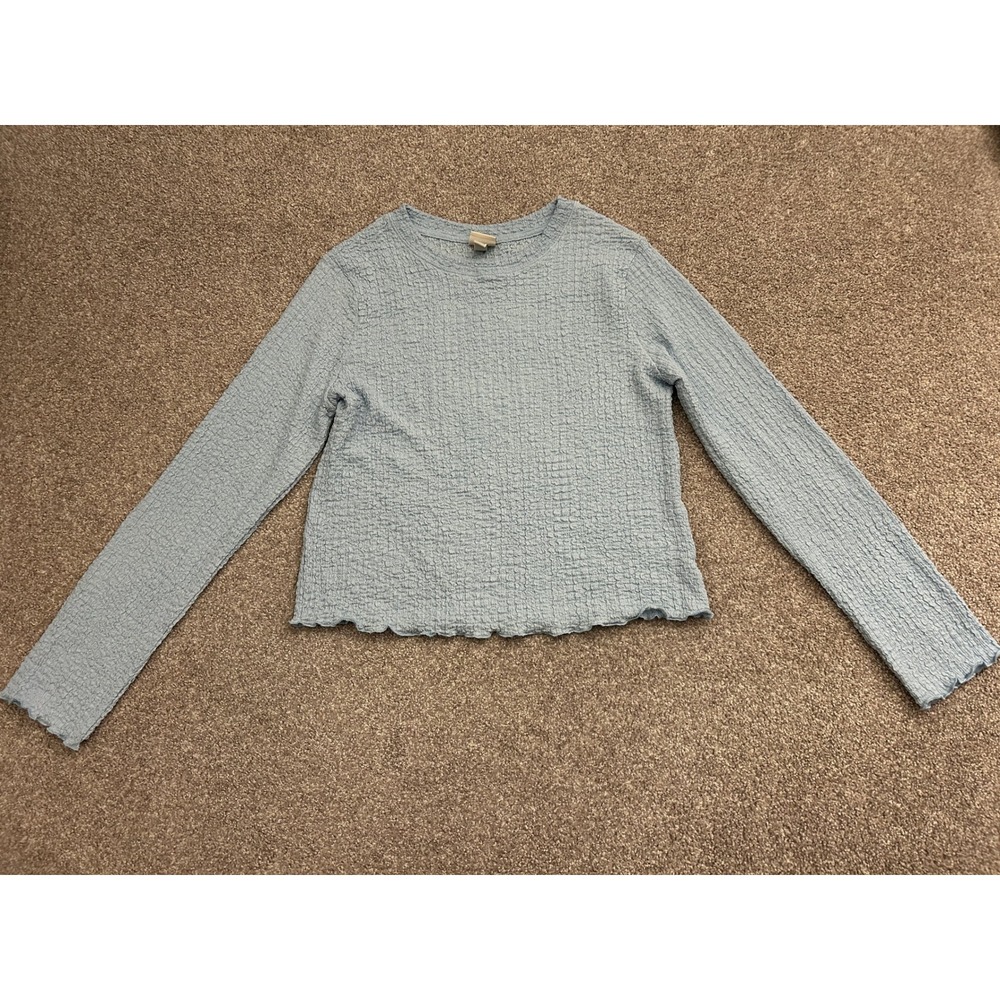 Y2K A New Day Long Sleeve Top Womens Medium Blue Excellent Popcorn Lettuce Edge